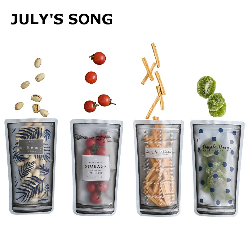 

JULY'S SONG 4pcs/set Moisture-Proof Sealed Food Storage Bag Portable Transparent Packaging Bag Reusable Food Snack Container