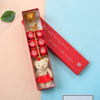 

Gold Foil Rose Soap Flower Bear Valentine's Day Gift Box Festive Party Supplies Artificial Decorations Dried Flowers For Wife