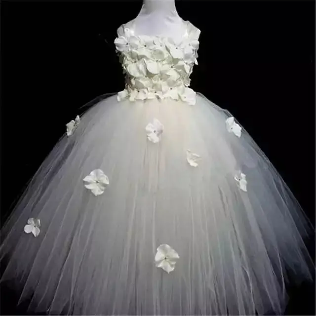 Girls Pink Fairy Flower Petals Tutu Dress Kids Crochet Tulle Dress Long Ball Gown Children Wedding Party Costume Evening Dresses girls dress princess costume kids clothes