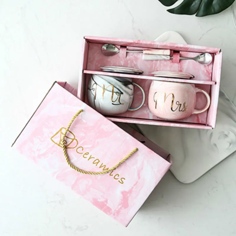 

Luxury Pink Gold Mrs. Ceramic Marble Coffee Cup Wedding Bridal Couple Lovers Milk Tea Breakfast Cup Gift