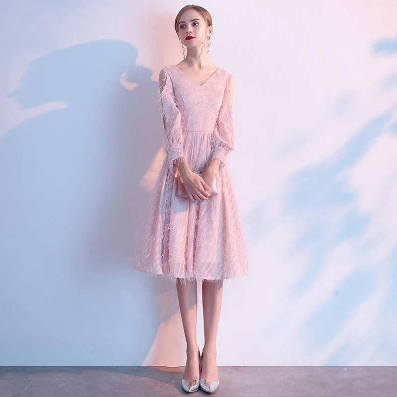 Wei yin AE0248 Robe de Soiree Courte розовое винтажное кружевное вечернее платье с v-образным вырезом Вечерние платья Vestido de Festa