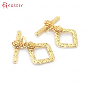 

(38842)6 Sets 24K Gold Color Brass with Flower Square O Toggle Clasps Bracelet Connect Clasps Jewelry Making Diy Accessories