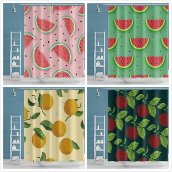 

Mixed Style Furits Shower Curtains For Waterproof Bath Orange Apple Watermelon Printed Bath Curtains Polyester Bathroom Decor