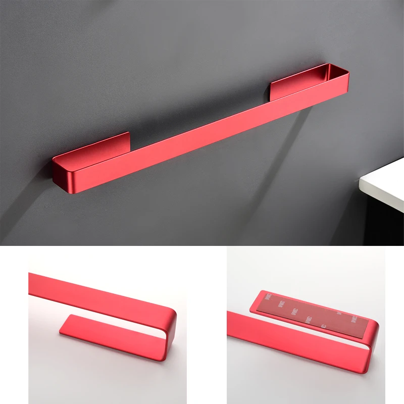 Aluminum Bathroom Accessories Sets 3M Tape Toilet Brush Holder Ceramic Toilet Roll Paper Holder Red Robe Hook Towel