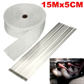 

Hot New 15mx5cmx1.5mm Motorcycles Insulation Exhaust Header Pipe Wrap Shields Turbo Heat Manifold Header w/ 15 Stainless Ties