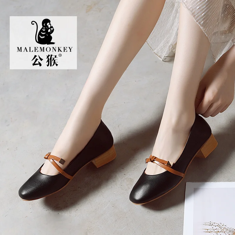 

2019 New Designer Women Thick Heel Dress Shoes Women Fashion Round Toe Pumps Buckle Ladies Wedding Shoes Comfortable