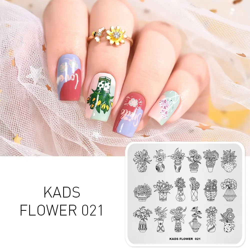 Flower 021 KADS Стемпинг 34 дизайнов цветы живоные геометрический шаблон Пластины для стемпинга Штамп для ногтей Трафареты для ногтей для М - Цвет: Flower 021
