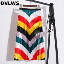 Новейшая Осенняя Корейская длинная юбка женская Высококачественная атласная плиссированная юбка трапециевидной формы 4 цвета на выбор ZA