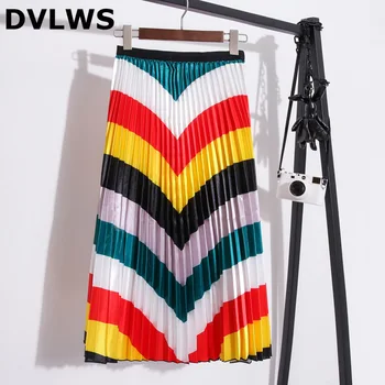 

2019 Newest Autumn Korean Long Skirtsr Women High Quality A-Line Satin Pleated Skirt 4 Colors for Choice Free Shipping ZA 2019