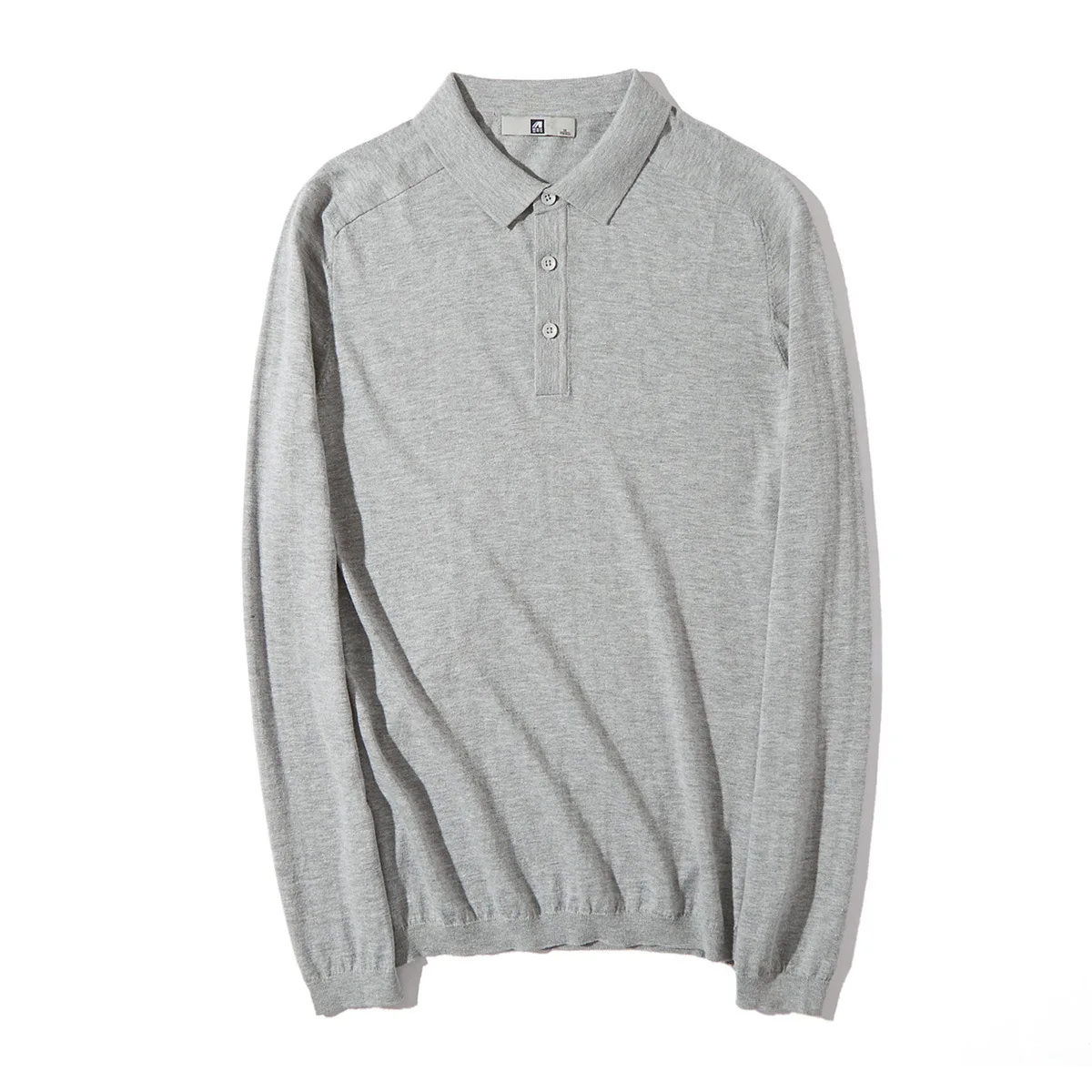 Light Grey Мужской вязаный с длинным рукавом Повседневный с отложным воротником тонкий свитер - Цвет: Light Grey