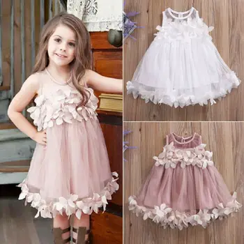 

0-7T Baby Girl Toddler Party Tutu Dress Kids Girls Sleeveless Petals Dresses Pageant Wedding Birthday Christmas Princess Costume