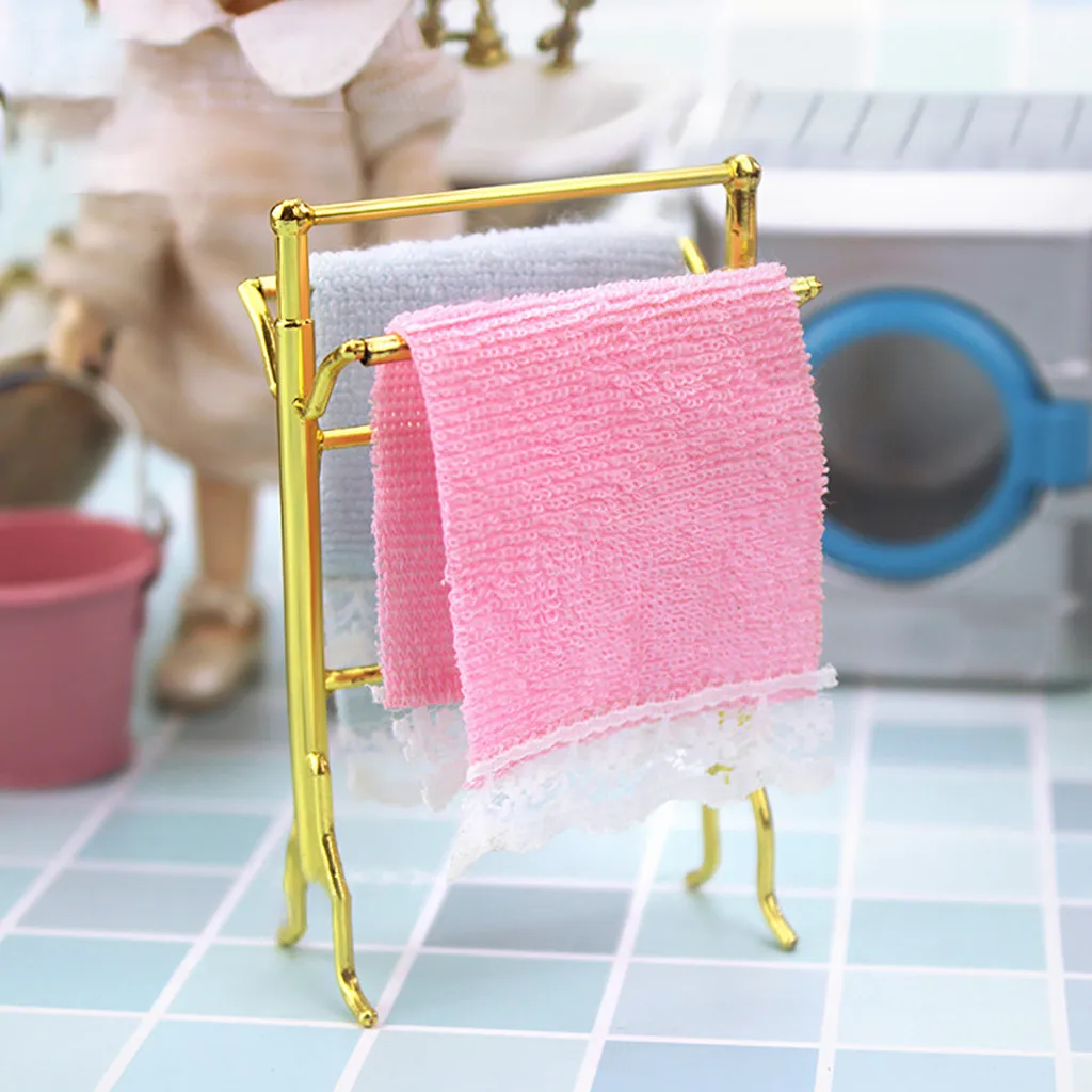 1/12 Wooden White Towel Rack for Dollhouse Miniature Laundry Room Supplies