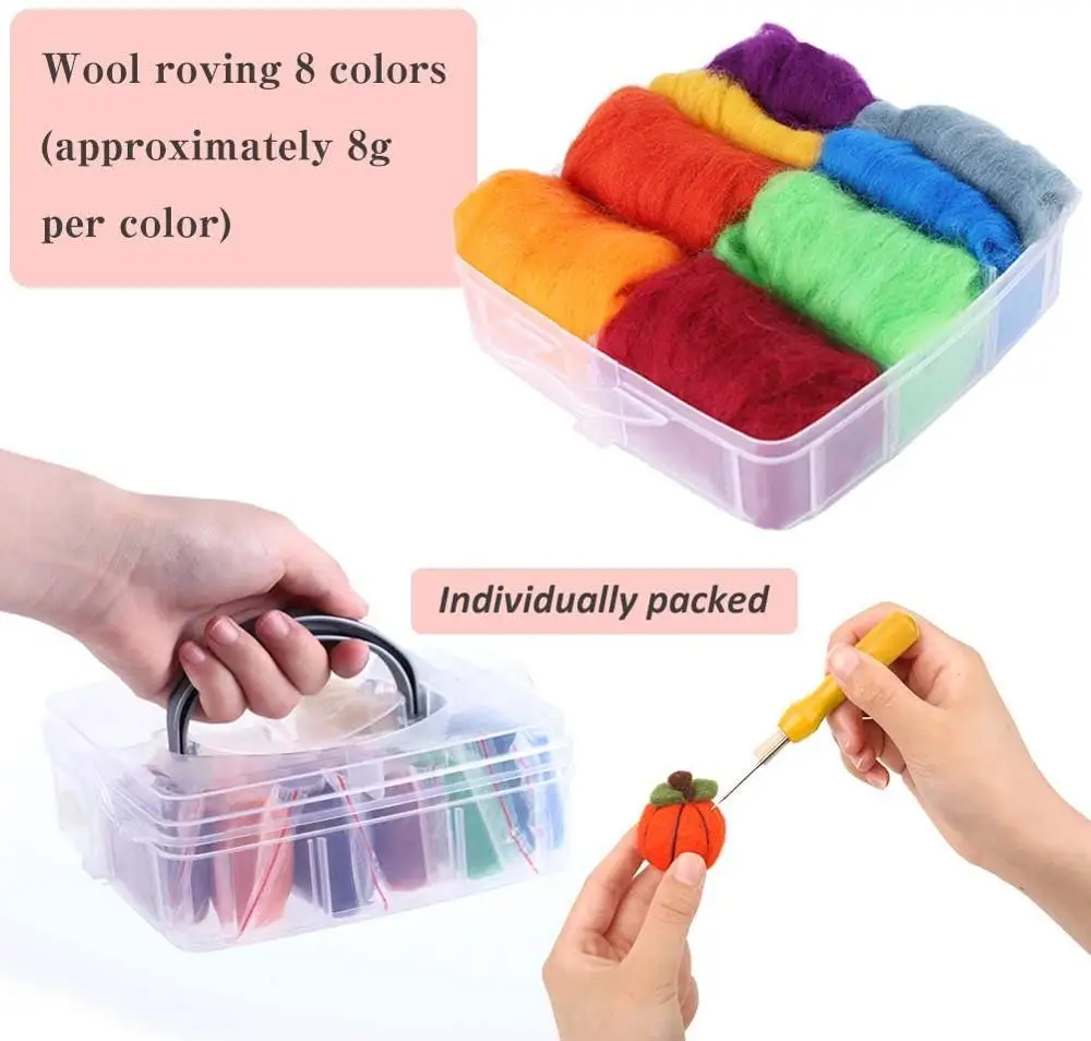 Imzay 18PCS Needle Felting Kit, Fibre Wool Yarn Roving With Plastic Storage  Box For DIY Needle Felting Supplies With Wool Roving - AliExpress