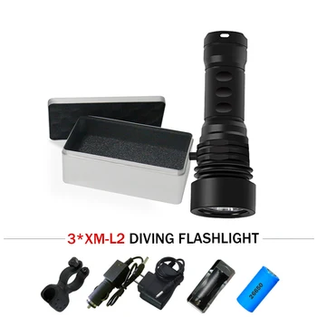 

Diving flashlight LED super bright lantern underwater 120m waterproof diver torch 3xCREE XML-L2 dive light rechargeable 26650