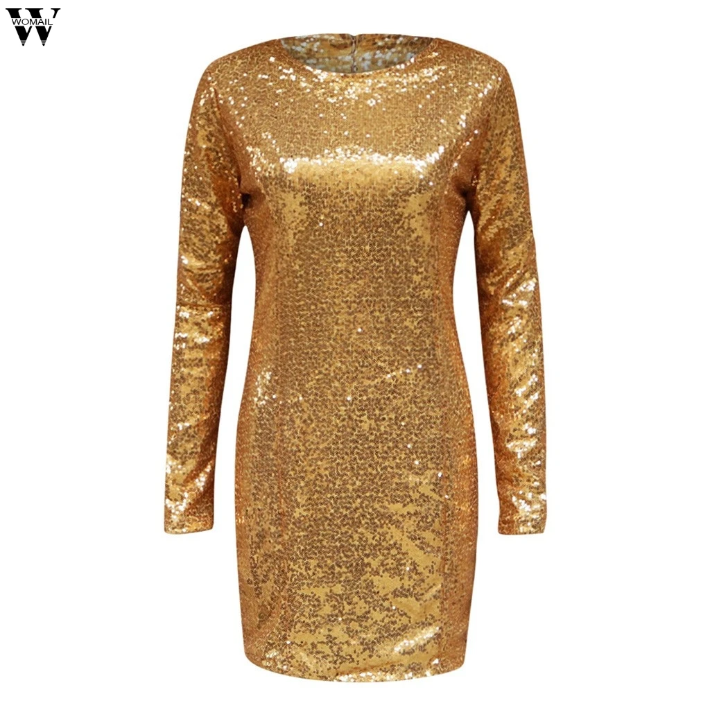 Ladies Formal Evening Party Sexy Sequin Club Short Dresses Sexy Vestidos Autumn Dresses Women Golden Sequins Bodycon Dress 9.4