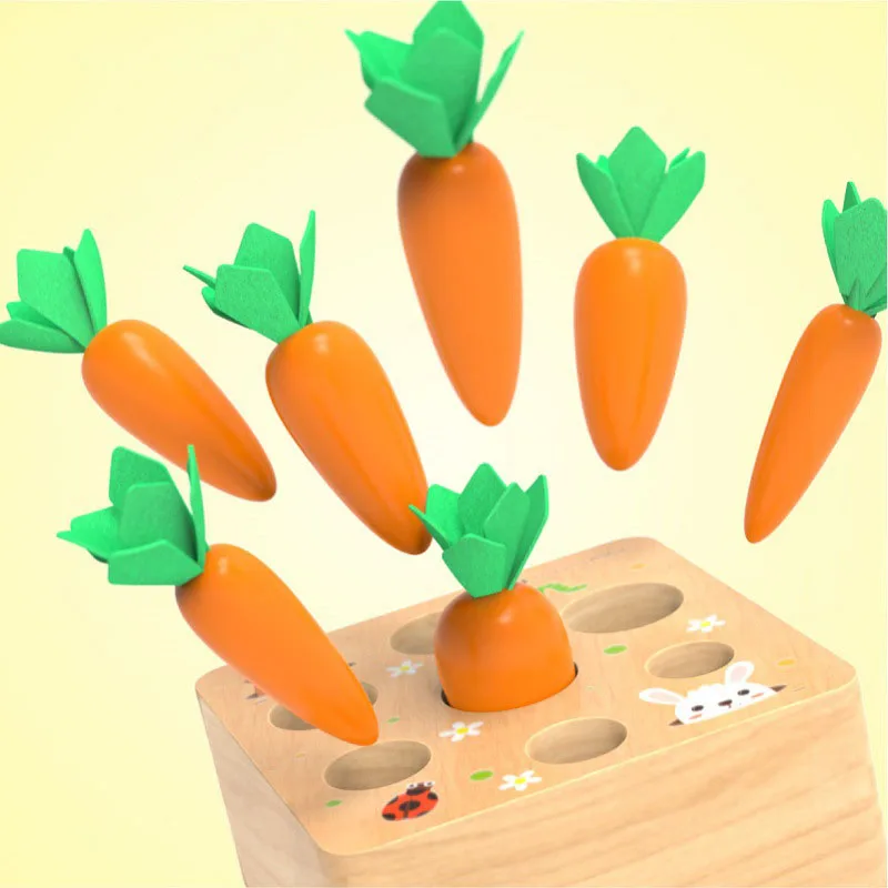 Montessori Educational Wooden Toy Cartoon Pull The Radish Toys Children Puzzle Carrot Game Brain Training Kids Gift