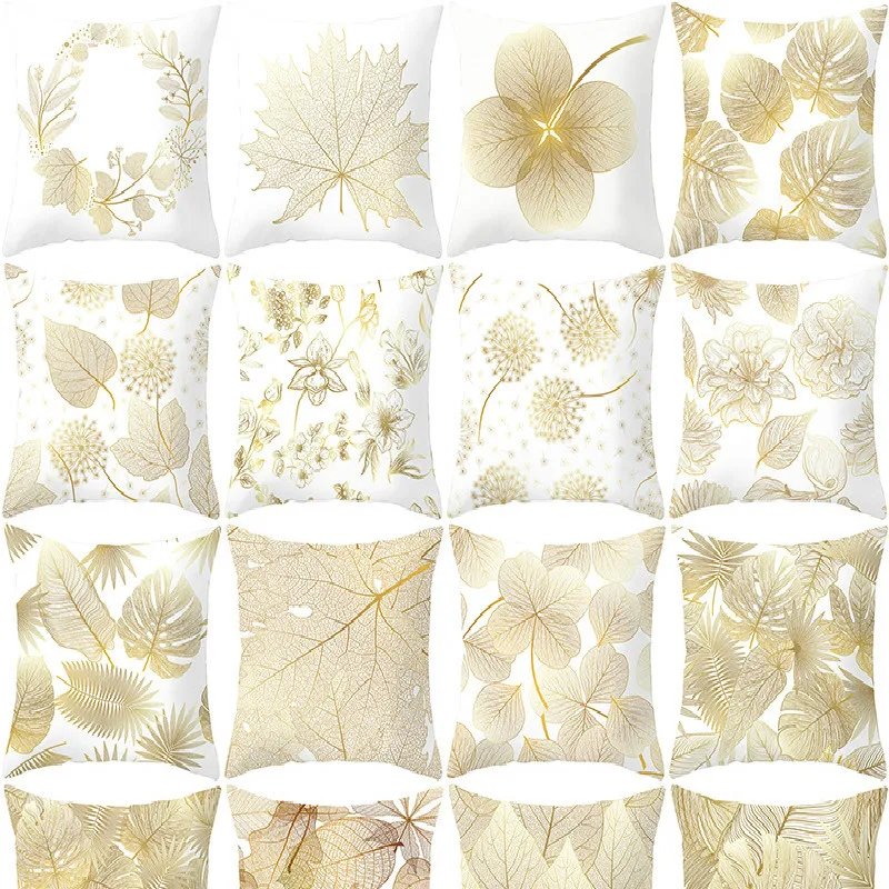 Fashion Pillow Cushion Cover Plant Print Throw Case Home Decorative Gold Leaves Pillowcases Woven Square | Дом и сад