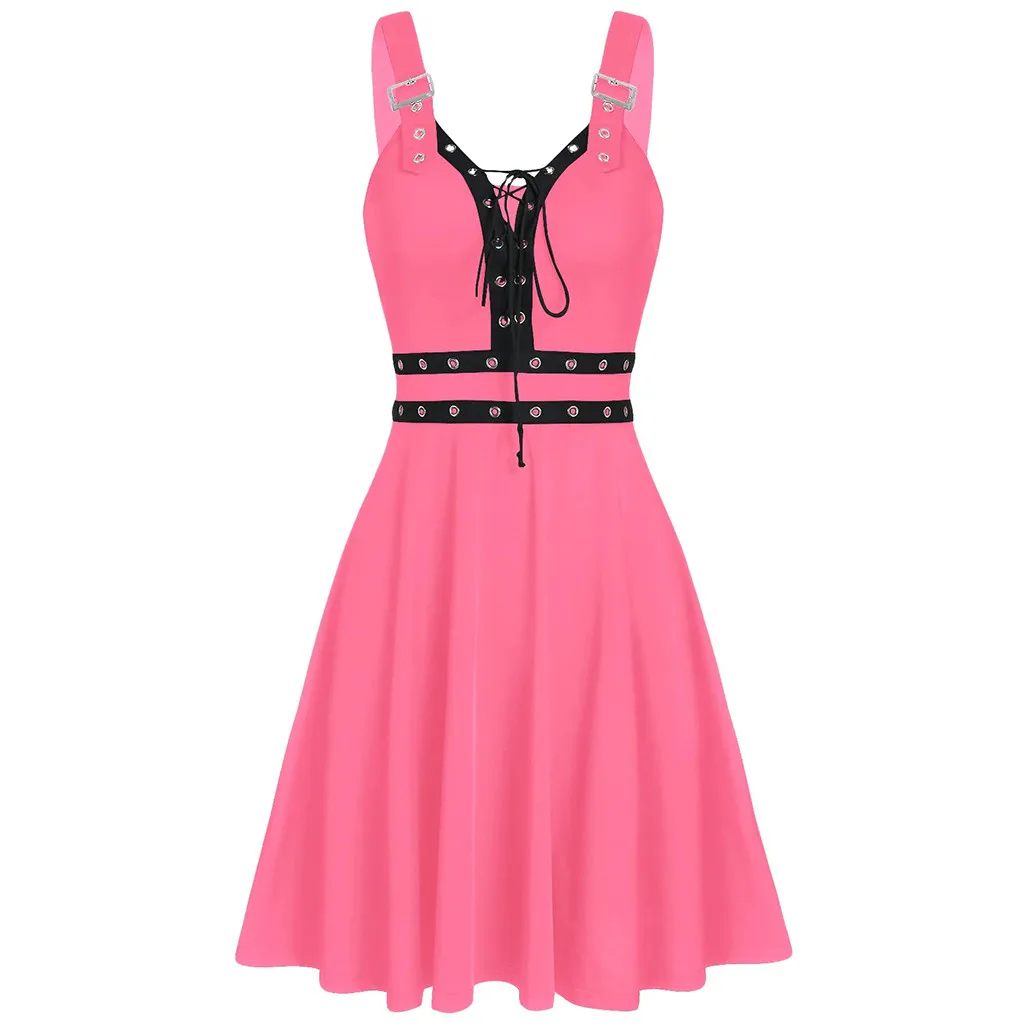 Hot Women Mini Dresses Gothic Black Sexy 2020 Fall Sleeveless Rivet Fashion Hip Hop Bandage Female Dress Irregular Hem | Женская одежда