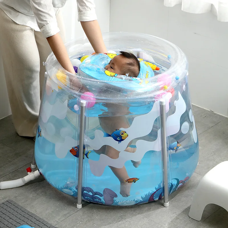 Inflatable Baby Bathtub Foldable Kid Infant Toddler Infant Newborn Air Foldable Shower Bathing Swimming Pool with Swim Ring