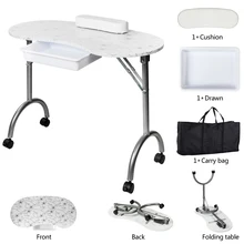 

Foldable Nail Table Nail Station Portable Spa Salon with Lockable Wheels Sponge Wrist Pad Large Capacity Drawer Carrying Bag
