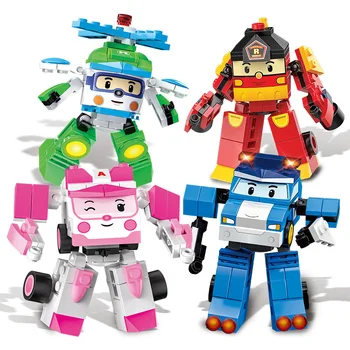 

Original ROBOCAR POLI Assembled building blocks assembling deformation plastic small particle building blocks 1 change 2