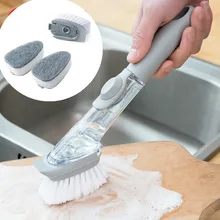 Lange Griff Reinigung Pinsel mit Abnehmbarer Pinsel kopf Schwamm Seife Dispenser Dish Waschen Pinsel Set Küche Sauber Werkzeuge
