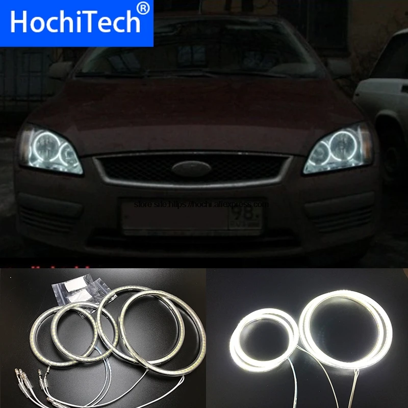 HochiTech для Ford Focus II Mk2 2004-2008 ультра яркий SMD белый светодиодный ангельские глазки 2600LM halo Кольцо Комплект дневного света DRL