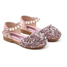 

Kids Glitter Sandals Pearl Boutique Girls Dress Shoes Students Princess Soft Dance Shoes Crystal Flats Toddler Baby Footwear