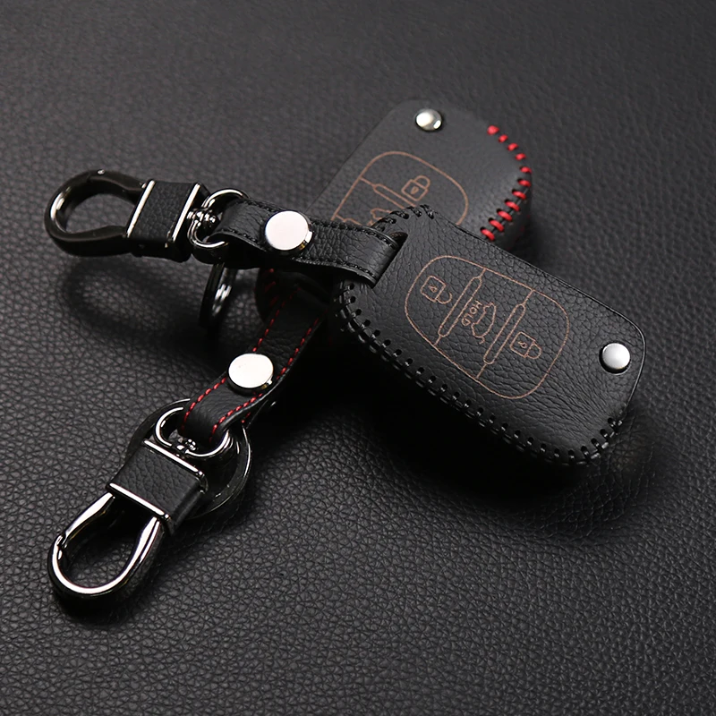 Car Styling High Quality Leather Key Cover for Hyundai i20 i35 iX20 iX35 HB20 Solaris Verna Kia K5 Ceed 3 Button Folding | Автомобили и
