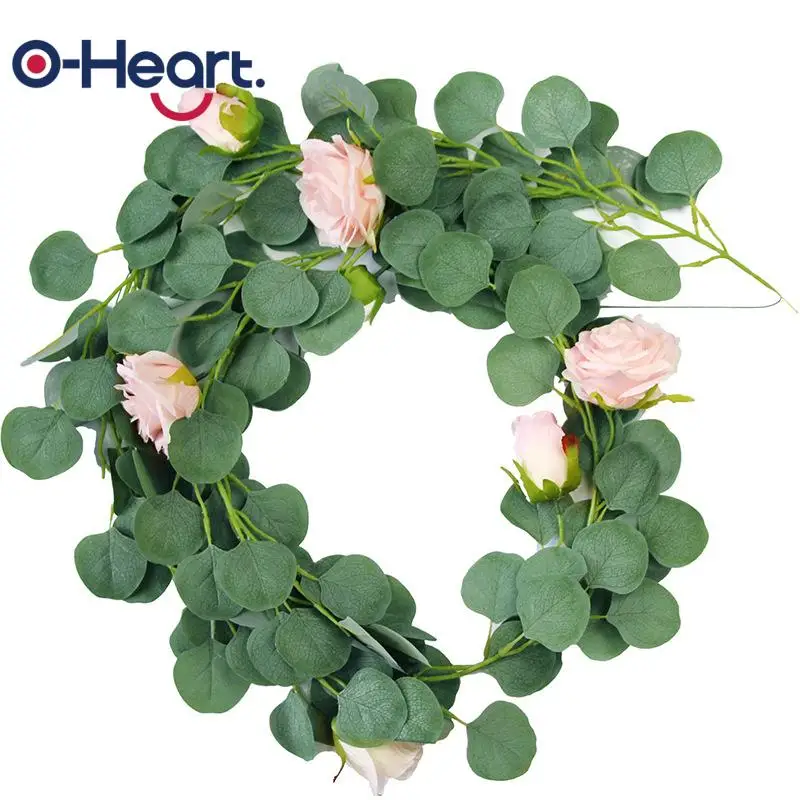 OHEART 2 м свадебное украшение искусственный зеленый Эвкалиптовый роза лоза из ротанга искусственные растения плющовый венок Настенный декор