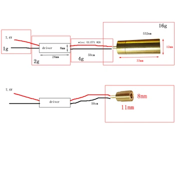 

808nm 500mw 8*11 laser head and 532nm 100mw 12*33 External circuit board 7.4V driver