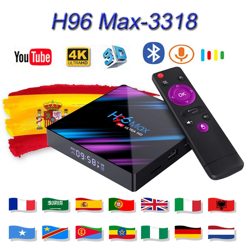 

H96 Max-3318 Android 9.0 Smart TV Set Top Box WiFi 2.4G/5G Bluetooth 4.0 4K 3D Neflix DC 5V/2A H96 Media Player TV Box for iptv