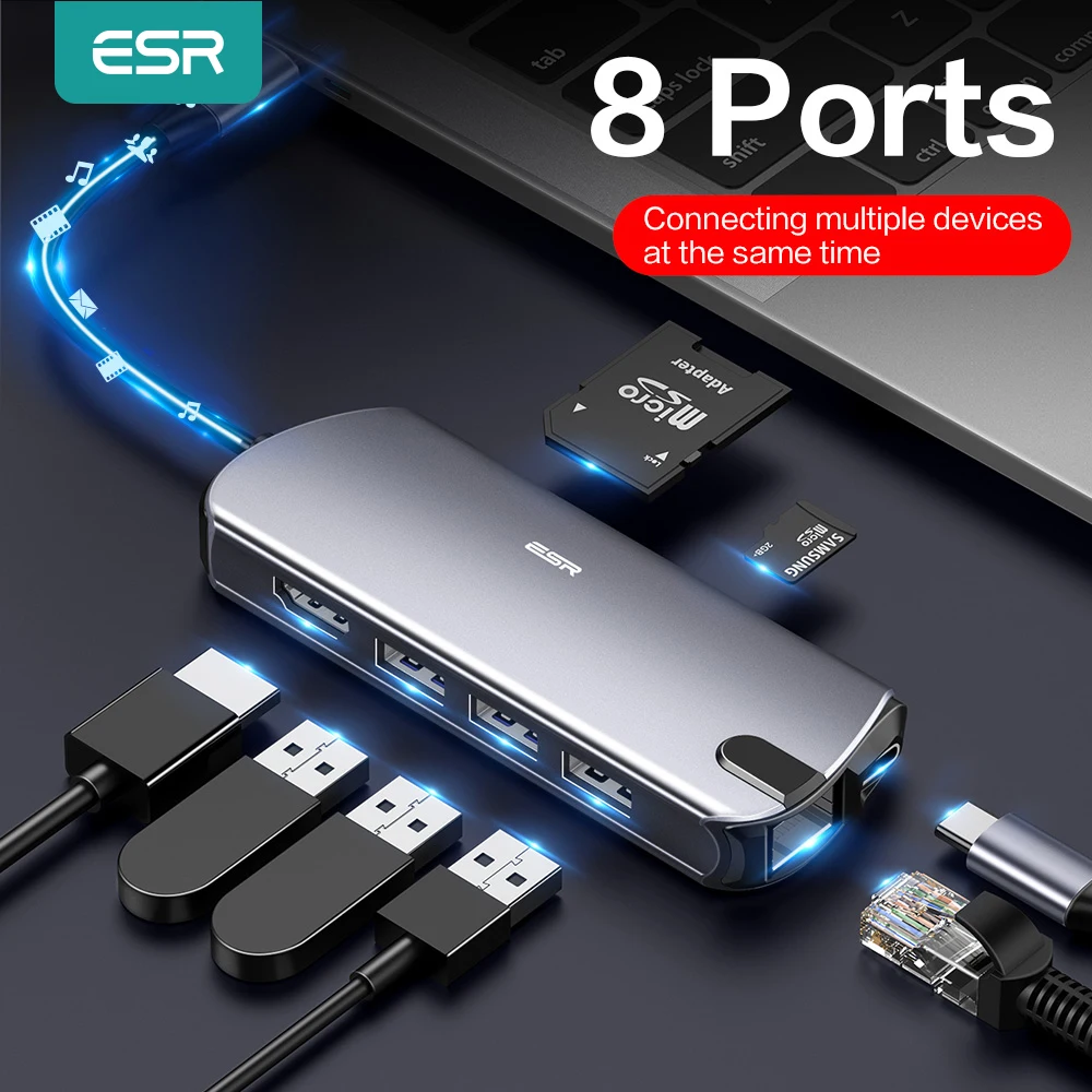 Концентратор ESR USB C 8 в 1 Type-C концентратор 3.0 выходной адаптер разветвитель быстрая