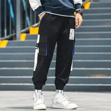Ins, корейские весенние хип-хоп джоггеры, мужские черные шаровары, много карманов, с лентами, мужские спортивные штаны, уличная одежда, повседневные мужские штаны s, 3-XL