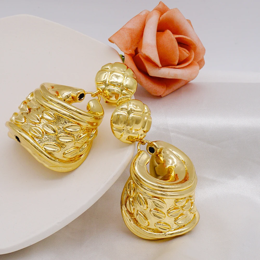 Jewelry Dangle Drop Earring Exquisite African Earrings For Women Party Wedding Jewelry Accessories Big Drop Gold Color Earring