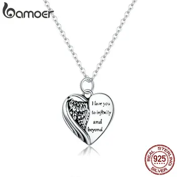 

bamoer 925 Sterling Silver Half Feather Half Heart Pendant Necklace for Women Chain Necklaces Bijoux Original Design SCN406