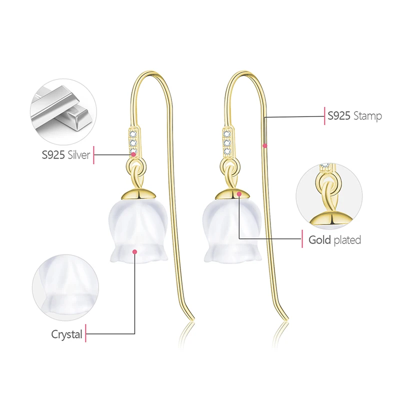 Lotus Fun Настоящее серебро 925 пробы серьги с натуральным кристаллом хорошее