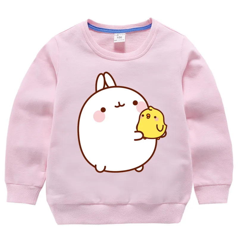 T127A-pink Детские хлопковые толстовки с капюшоном с принтом molan и Piupiu хлопковый пуловер для девочек топы, осенняя одежда для маленьких мальчиков - Цвет: T127A-pink