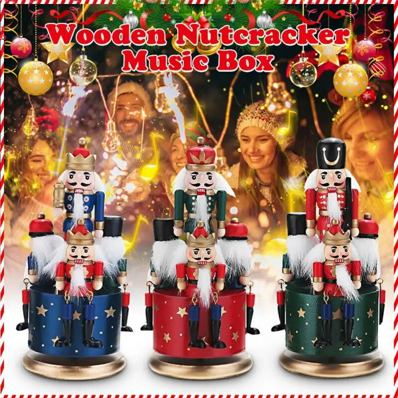 

21CM Wooden Guard Nutcracker Soldier Toy Music Box Christmas Home Decor Gifts