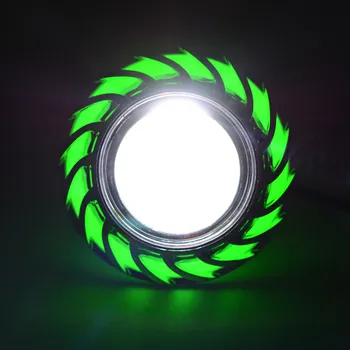 

12V Motorcycle Head Light Lamp Projector Lens Light With Led Angel Devil Eyes Headlight Aperture Light 30W 1200Lm 200000H (Green