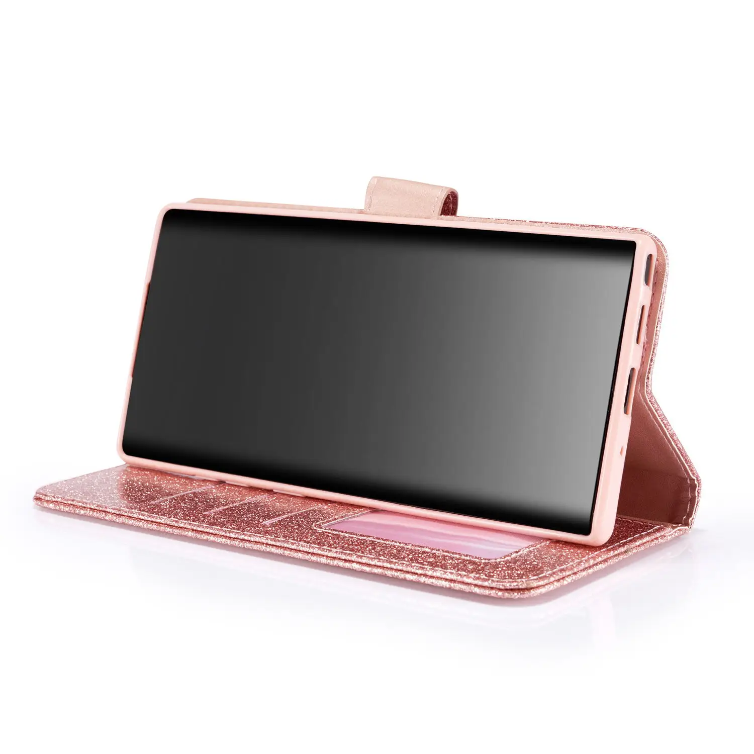 Mobile Phone Case Luxury Wallet PU Leather Phone Shape Of Love Glitter Case Back Shell For Samsung Note 10 Pro