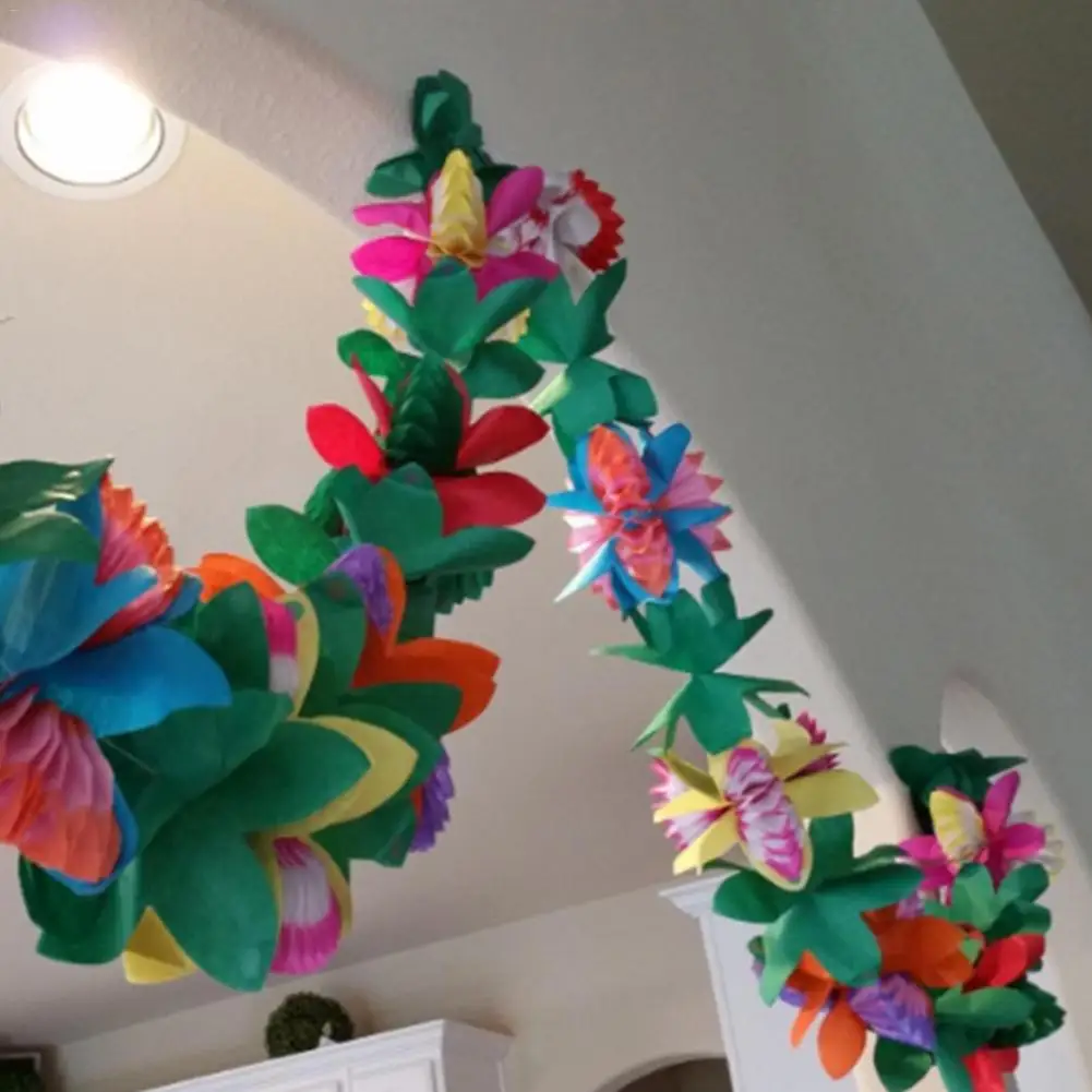 Hawaii Garland Festival Party Decoration 3m Colorful Tissue Flower Garland Birthday Paper Flower Garland Jungle Tropical Party