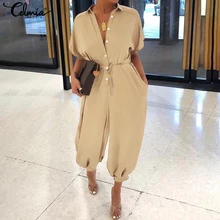 Women Vintage Jumpsuits Celmia 2020 Summer Short Sleeve Romper Casual Loose Buttons Cargo Pants Plus Size Overalls Playsuits 5XL Women Vintage Jumpsuits Celmia 2020 Summer Short Sleeve Romper Casual Loose Buttons Cargo Pants Plus Size Overalls Playsuits 5XL