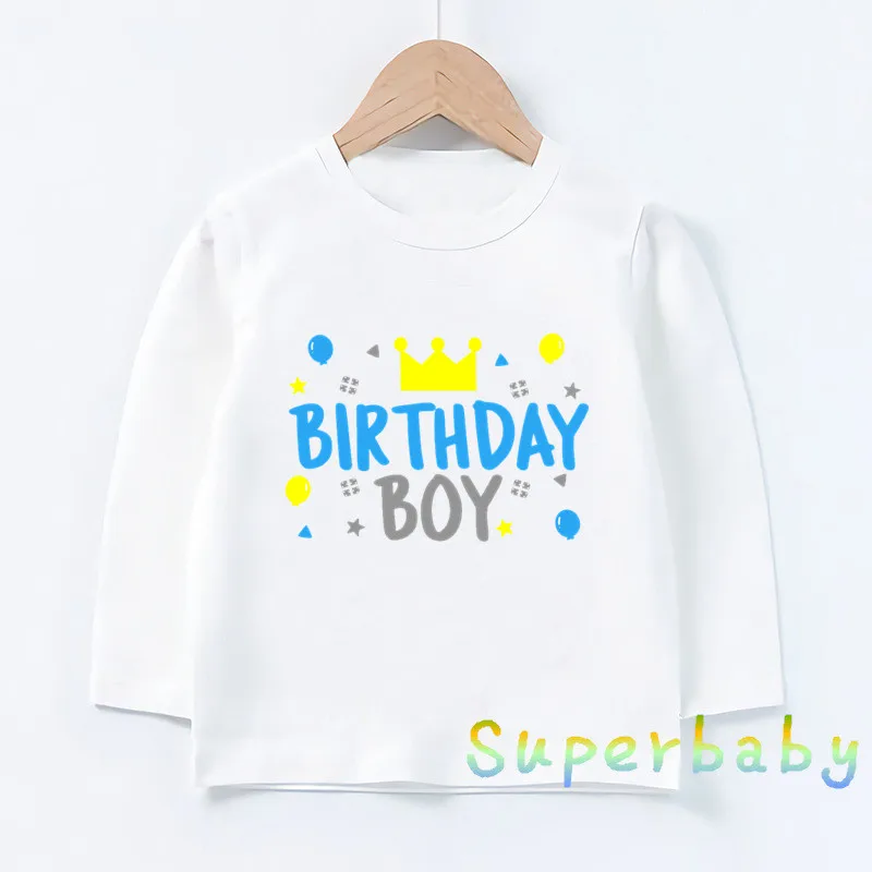 Детская футболка с надписью «Happy Birthday» для мальчиков Забавные топы с рисунками для маленьких мальчиков, Детская футболка с длинными рукавами LKP5220 - Цвет: LKP5251-B