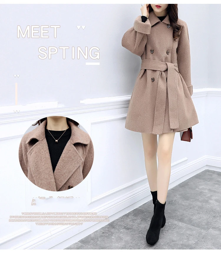 Heydress осень размера плюс свободное теплое шерстяное пальто комплект леди отложной воротник верхняя одежда женское двубортное одноцветное пальто А-силуэта костюм