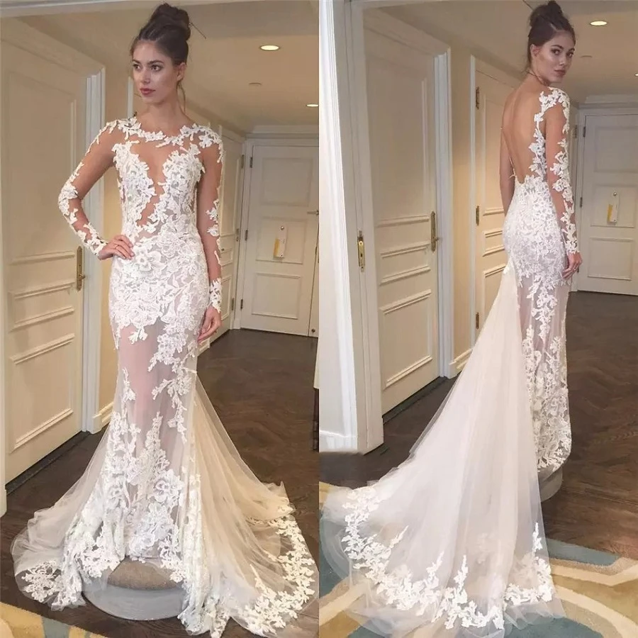 long sleeve lace mermaid bridal gowns