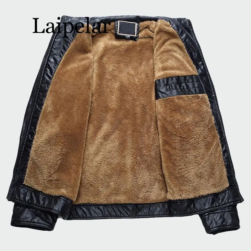 Laipelar Men's Leather Jackets Winter Warm Faux Fleece Plus Thick Warm Coats Biker Motorcycle Velvet Windproof Outerwear M-3XL