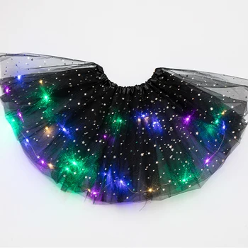 

Girls Tulle Stars Sequin Ballet Dancewear Princess Kids Clothes Fluffy Tutu Skirt Magic Light Pettiskirt Fashion Party Glitter