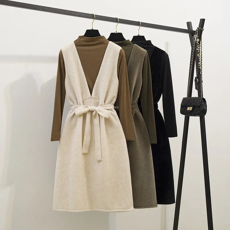 

Photo Shoot Retro Goddess-Style Royal Sister High-waisted Mink-like Suspender Strap Dress Women's over-the-Knee 2019 Base Shirt