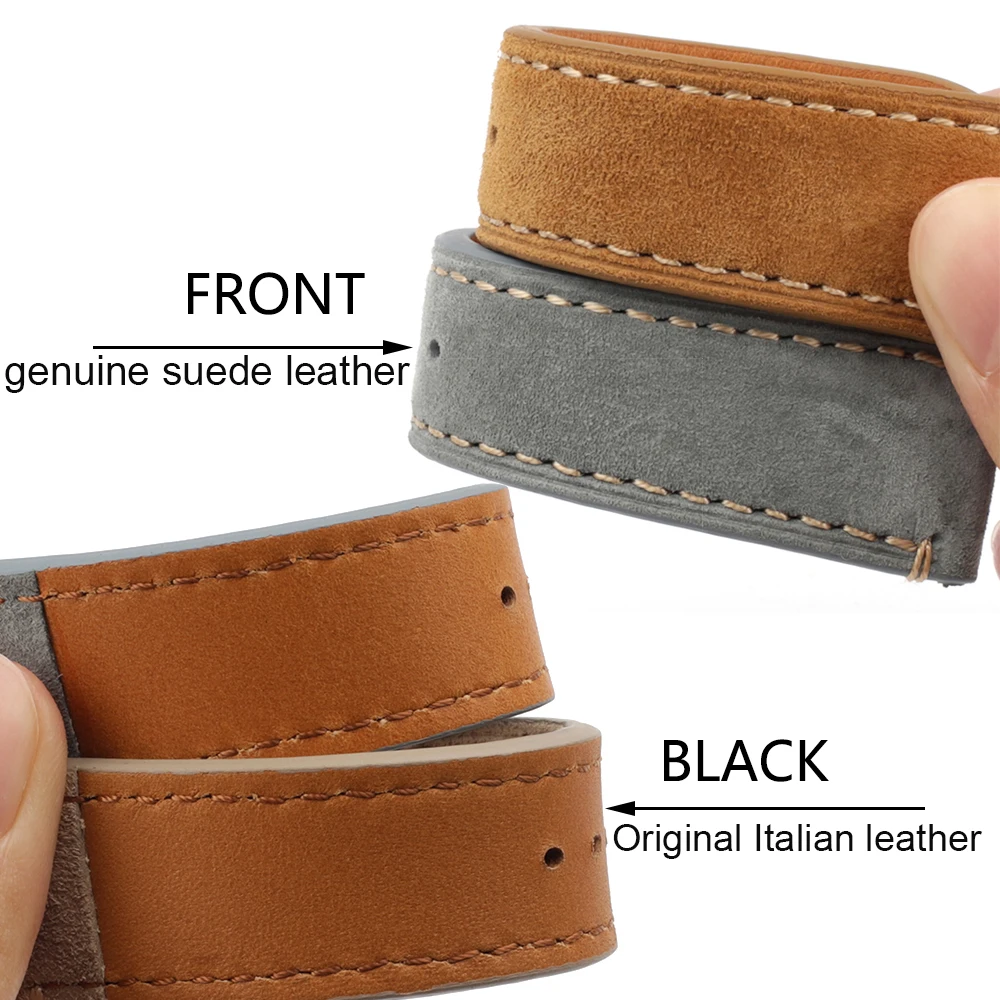 Handmade Suede Leather Watch Strap Watch Accessories Wristband Belt Brown Gray Beige 18mm 20mm 22mm Stainless Steel Buckle #E